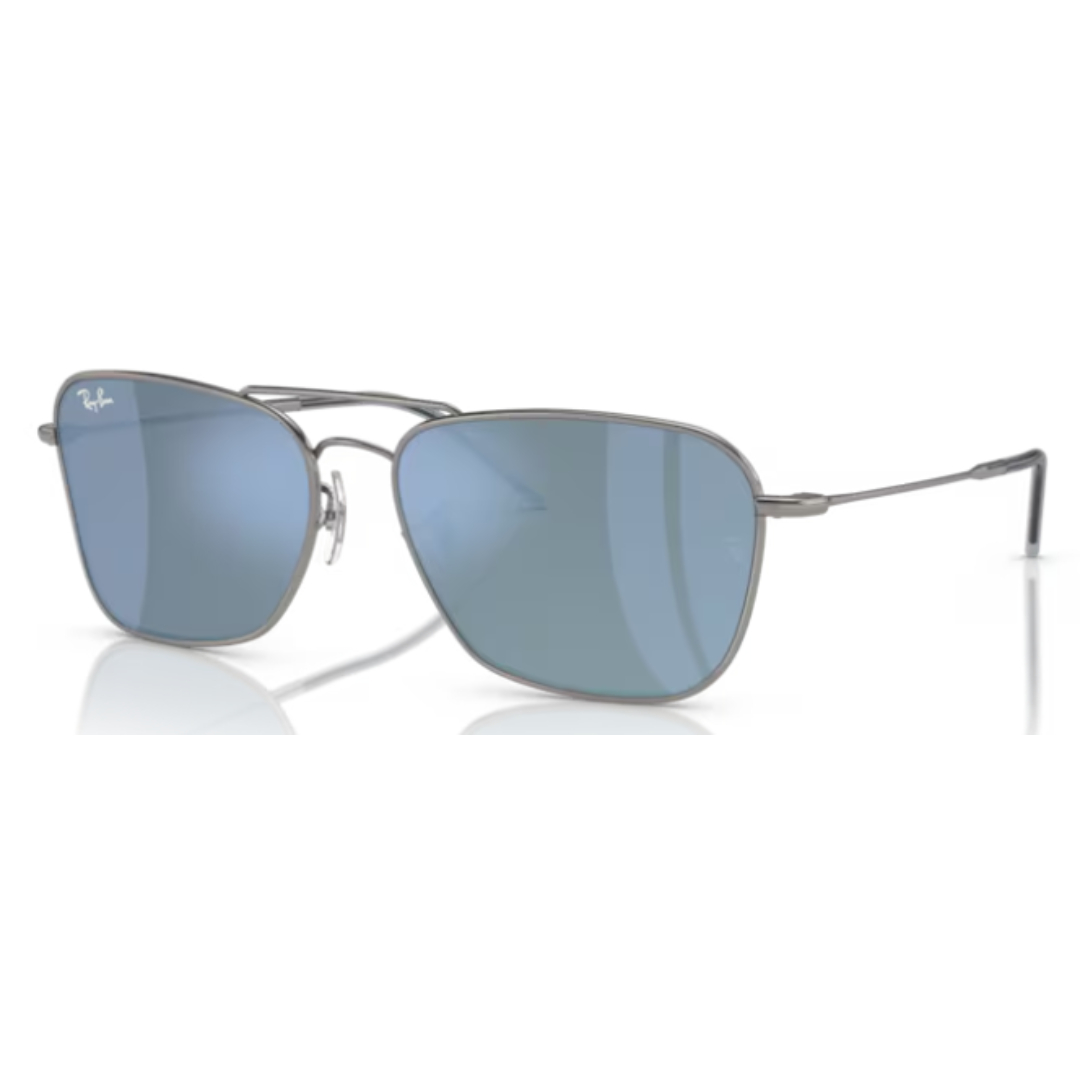 Ray Ban Caravan Reverse RB 0102S 004 GA Gunmetal Light Blue Mirror Sunglasses